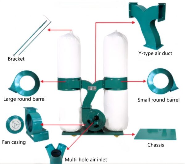 Dual Bag Dust Collector – Industrial Woodworking Air Filtration System - Image 3